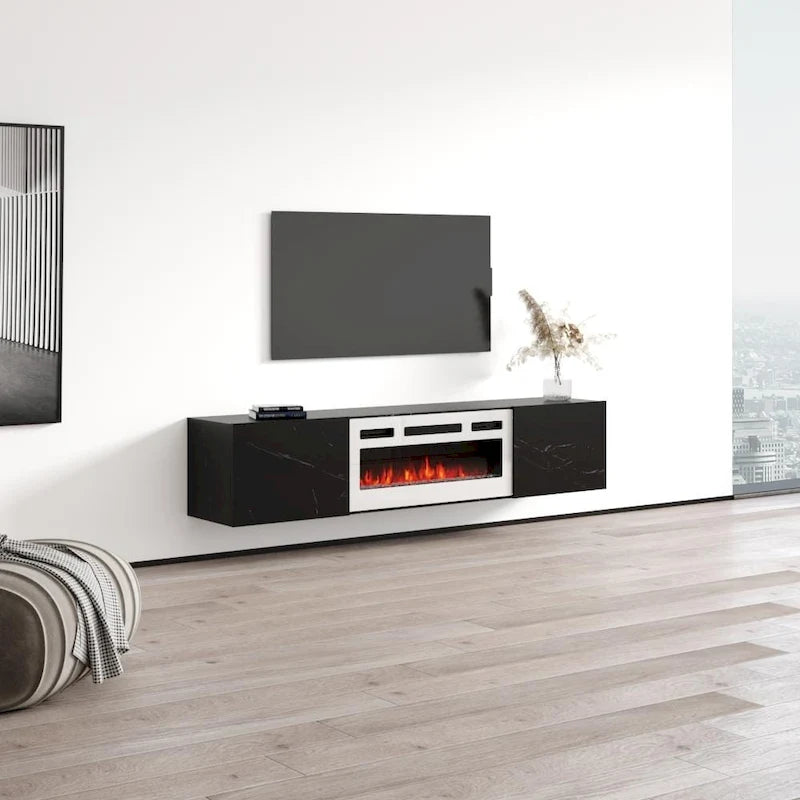 70-Inch Floating TV Stand with Built-In Electric Fireplace Insert