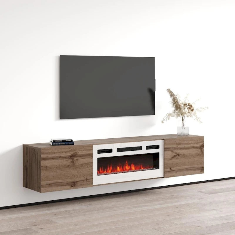 70-Inch Floating TV Stand with Built-In Electric Fireplace Insert