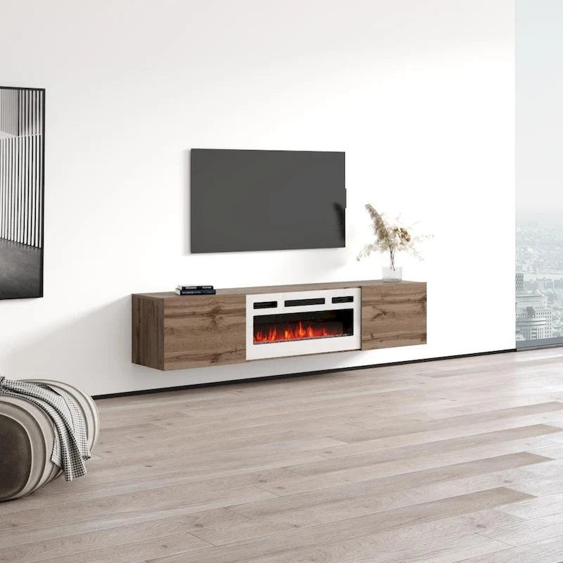 70-Inch Floating TV Stand with Built-In Electric Fireplace Insert