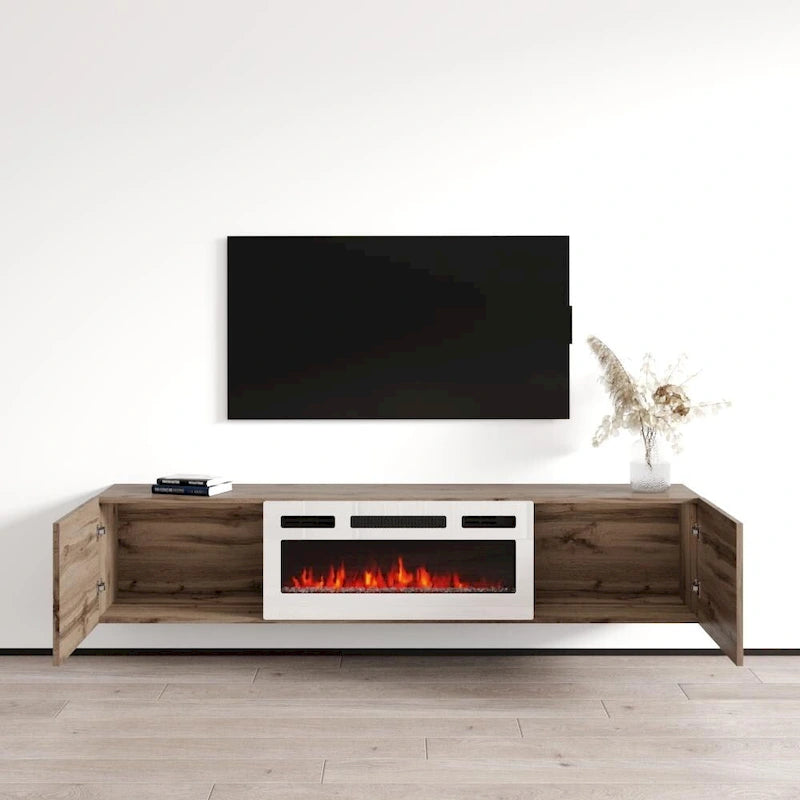 70-Inch Floating TV Stand with Built-In Electric Fireplace Insert