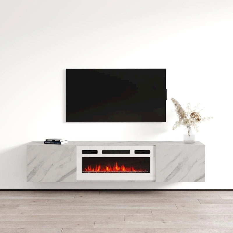 70-Inch Floating TV Stand with Built-In Electric Fireplace Insert