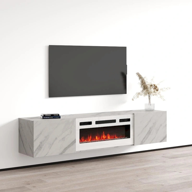 70-Inch Floating TV Stand with Built-In Electric Fireplace Insert