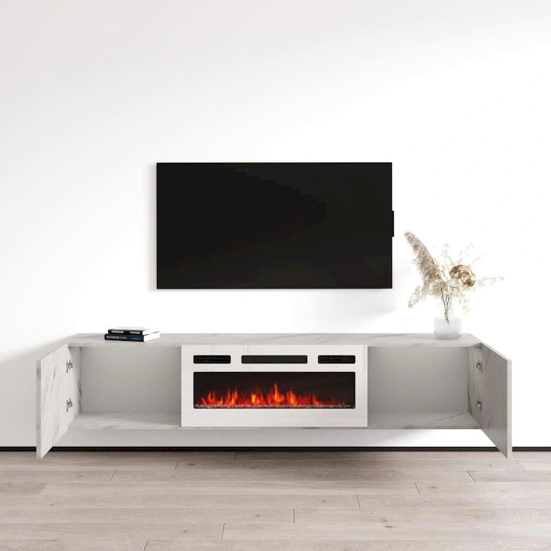 70-Inch Floating TV Stand with Built-In Electric Fireplace Insert