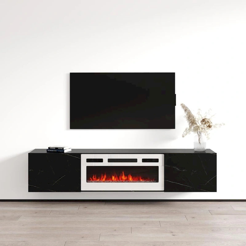70-Inch Floating TV Stand with Built-In Electric Fireplace Insert