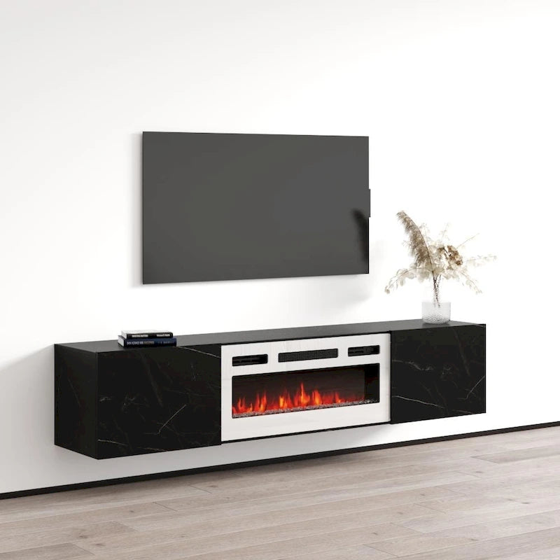 70-Inch Floating TV Stand with Built-In Electric Fireplace Insert