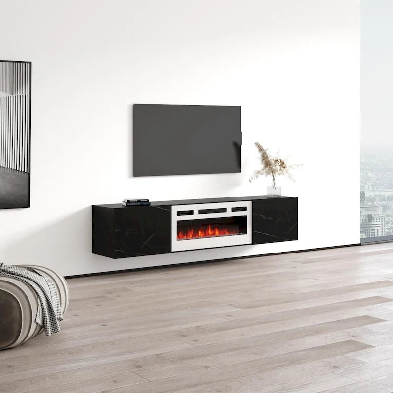 70-Inch Floating TV Stand with Built-In Electric Fireplace Insert
