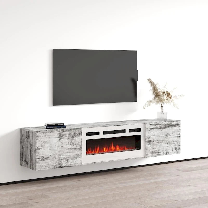 70-Inch Floating TV Stand with Built-In Electric Fireplace Insert