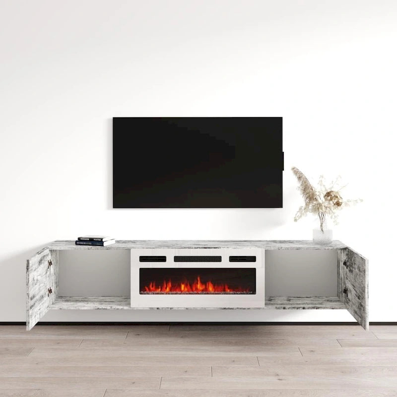 70-Inch Floating TV Stand with Built-In Electric Fireplace Insert