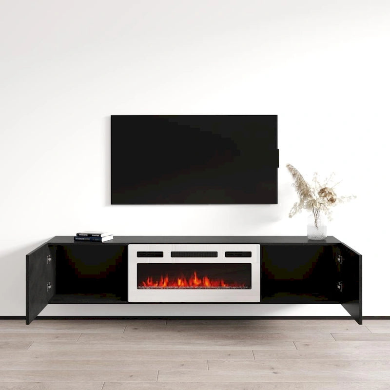 70-Inch Floating TV Stand with Built-In Electric Fireplace Insert
