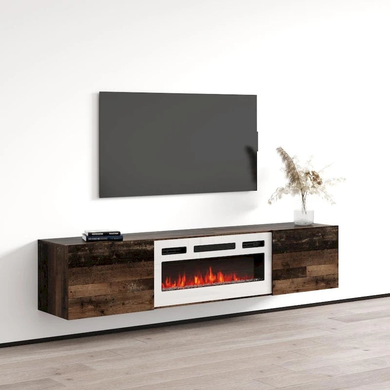 70-Inch Floating TV Stand with Built-In Electric Fireplace Insert