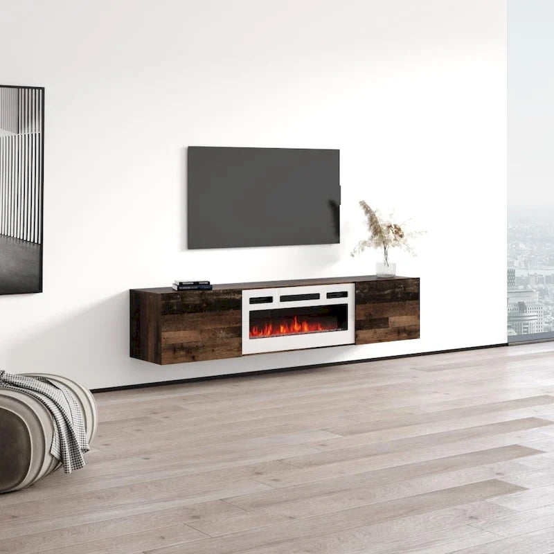 70-Inch Floating TV Stand with Built-In Electric Fireplace Insert