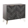 Console bahut de style Mid-Century avec portes à chevrons, poignées dorées et pieds épingles
