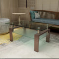 Table basse rectangulaire moderne en verre trempé avec cadre en fer noir