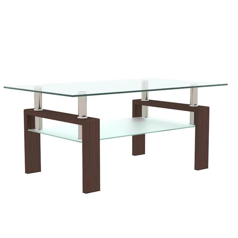 Modern Rectangular Tempered Glass Coffee Table with Black Iron Frame