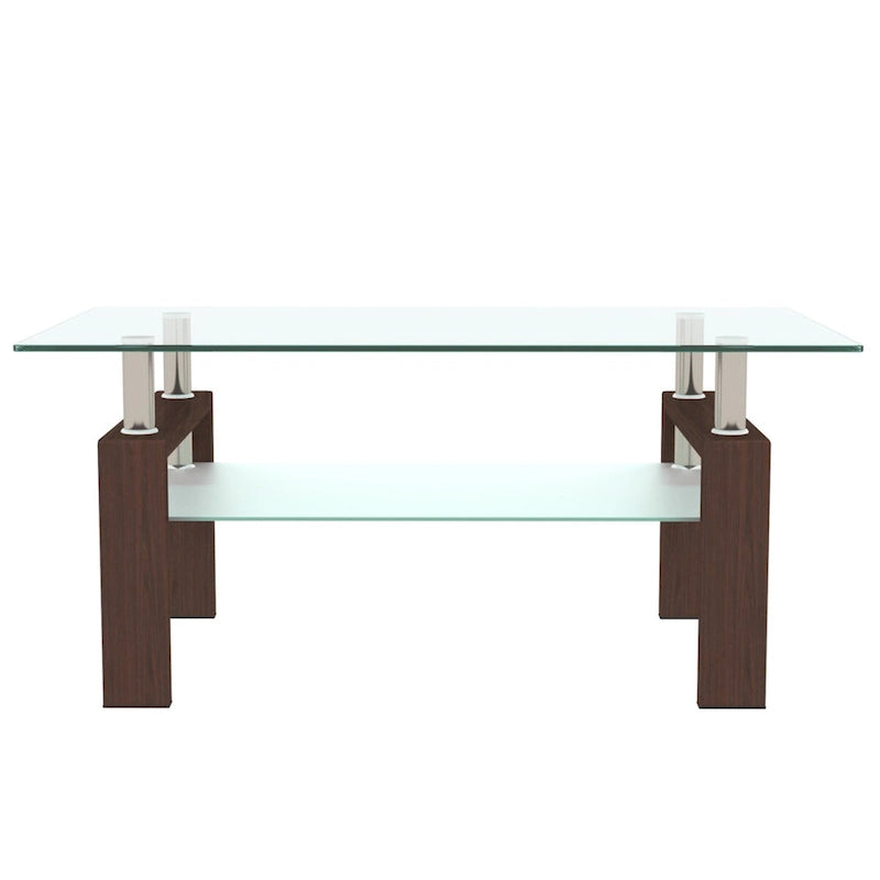 Modern Rectangular Tempered Glass Coffee Table with Black Iron Frame