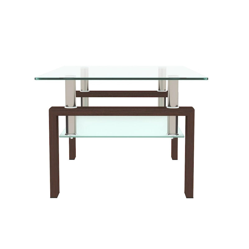 Table basse rectangulaire moderne en verre trempé avec cadre en fer noir
