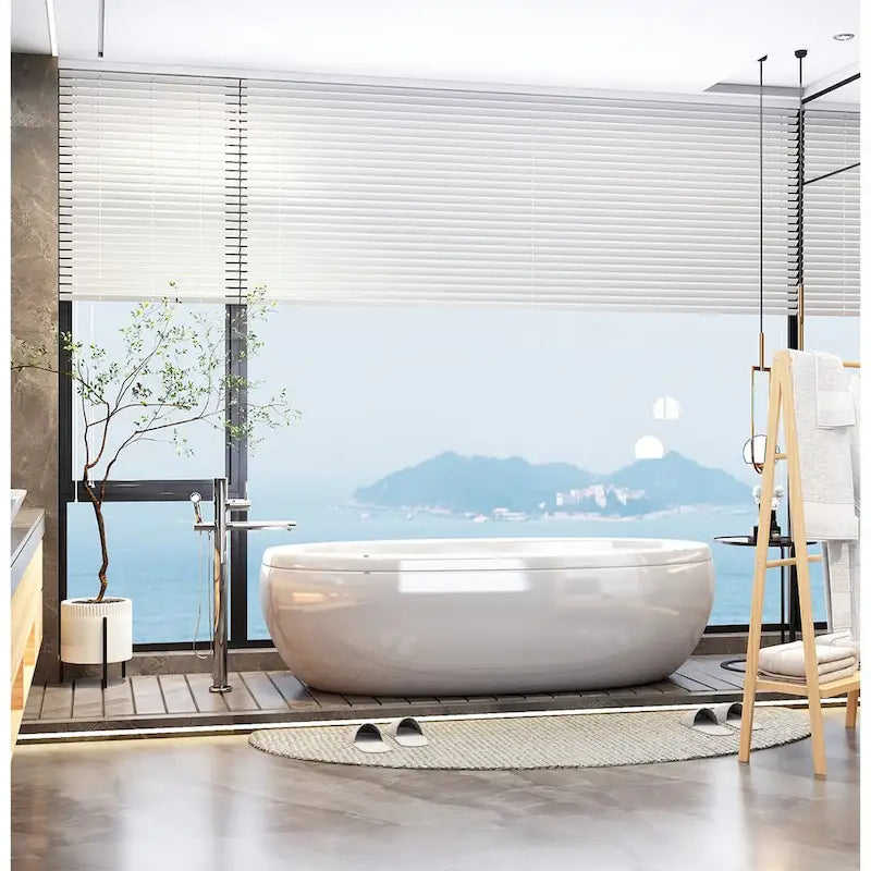 Freestanding Bamboo Bathroom Storage Cabinet with Louvered Doors and Open Shelf