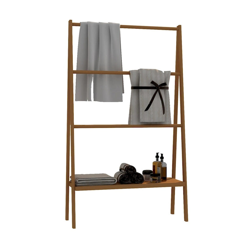 Freestanding Bamboo Bathroom Storage Cabinet with Louvered Doors and Open Shelf