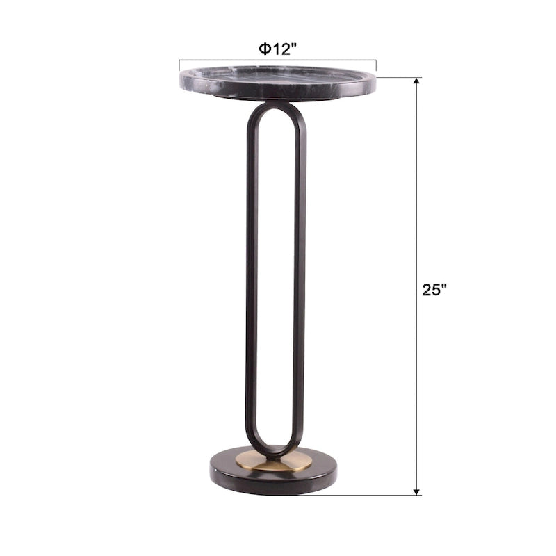 Round Marble Pedestal End Table with Metal Bracket