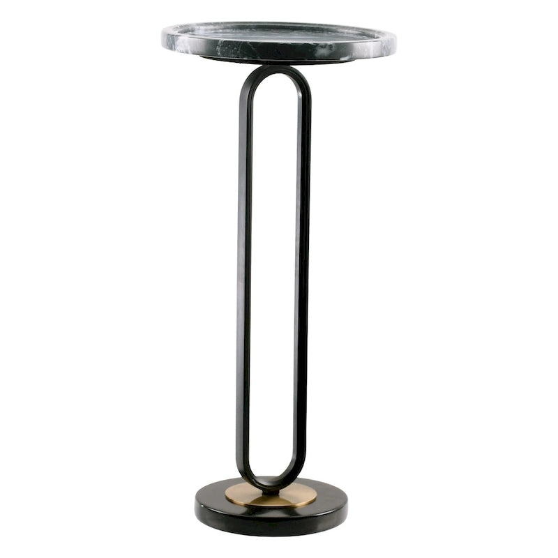 Round Marble Pedestal End Table with Metal Bracket
