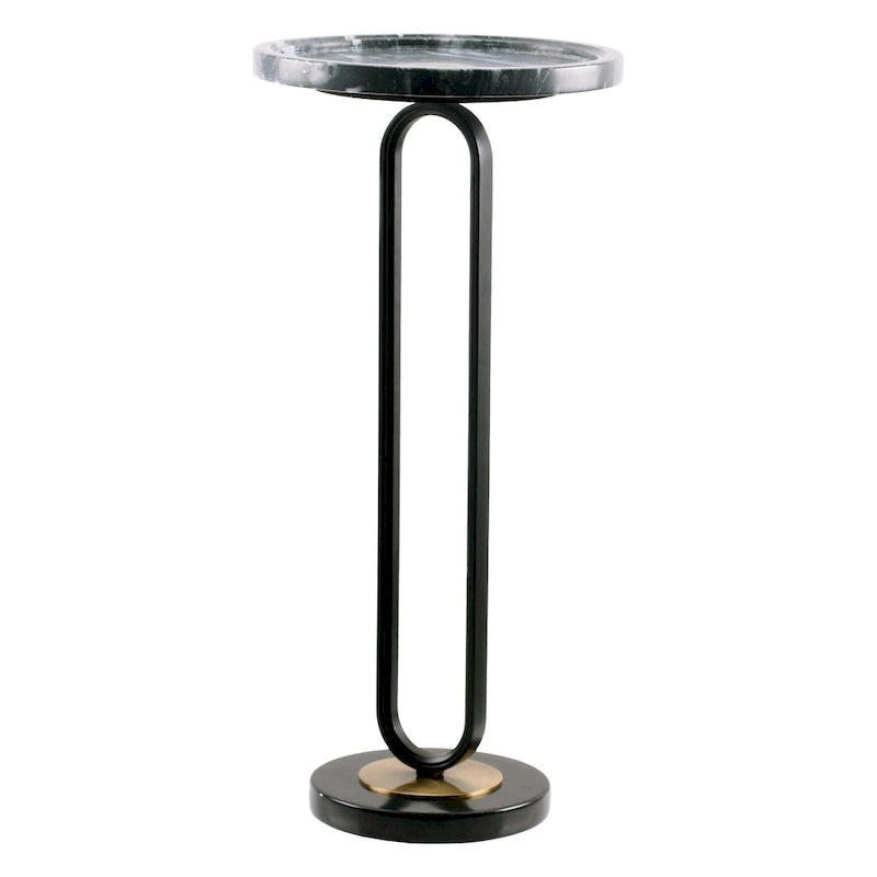 Round Marble Pedestal End Table with Metal Bracket