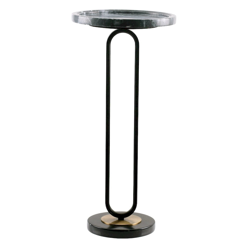 Round Marble Pedestal End Table with Metal Bracket