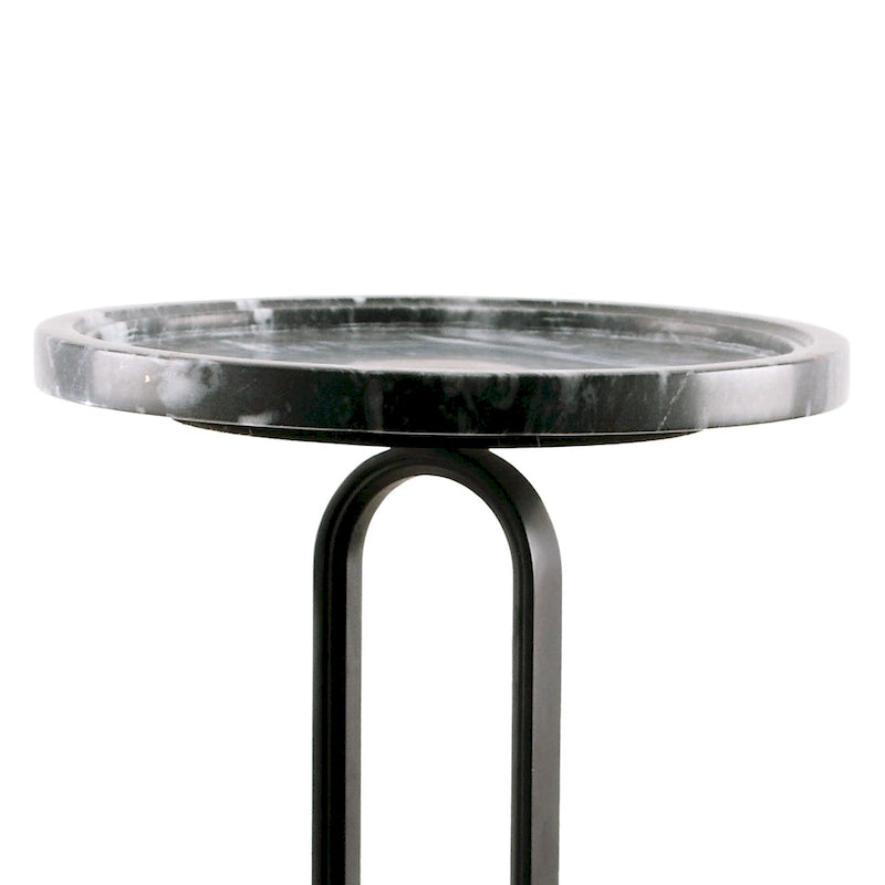 Round Marble Pedestal End Table with Metal Bracket